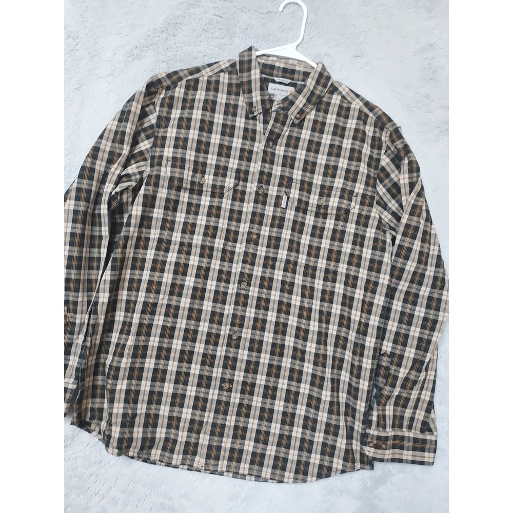 Carhartt Shirt Mens Large Relaxed Fit Fort Plaid Long Sleeve Button Up Brown L
